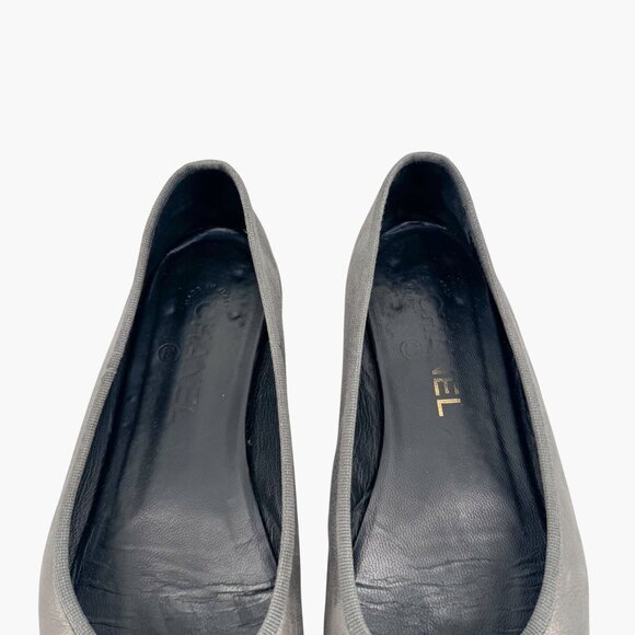 Chanel CC Cap Toe Ballet Flats Grey Silver Leather Size 38 US 7–7.5 Women - Picture 4 of 15